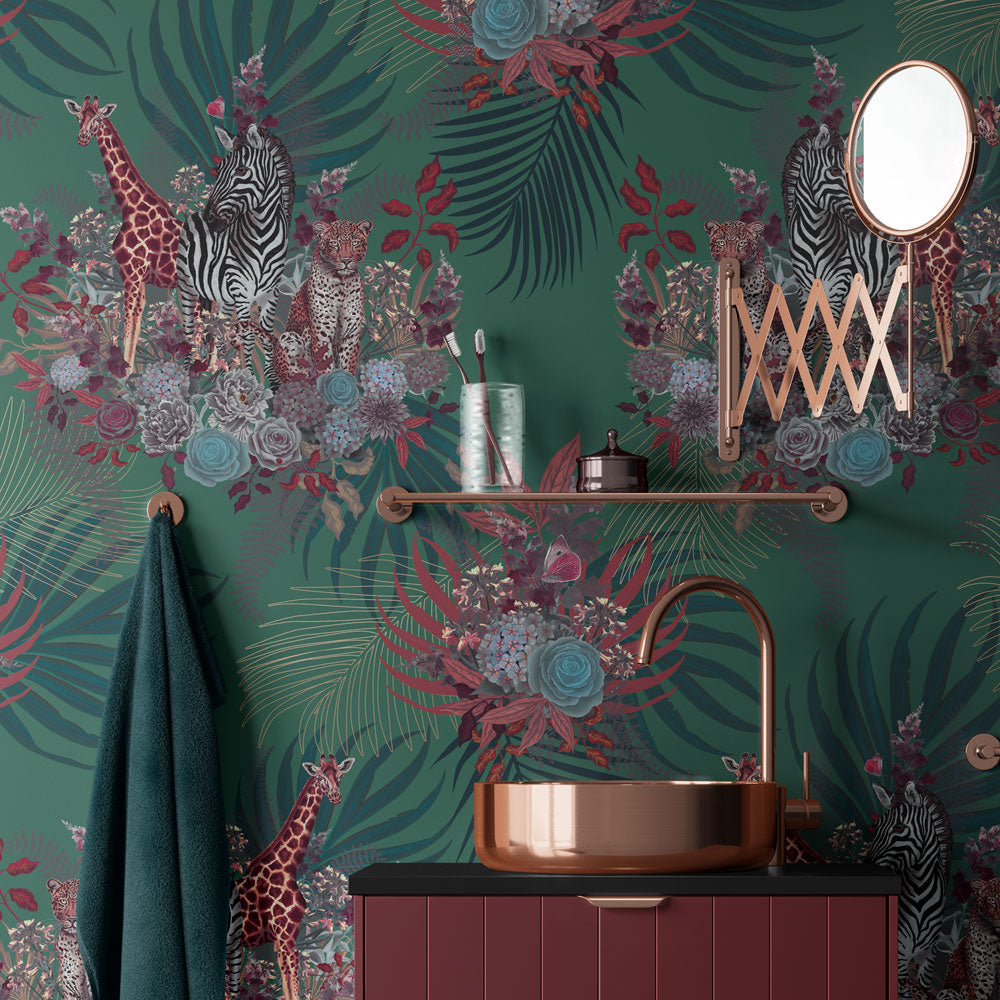 Green Jungle Print Feature Wallpaper by Becca Who