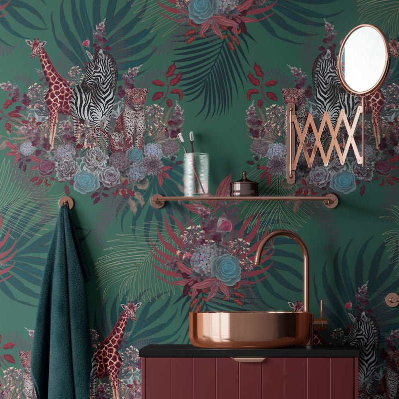 Green Jungle Print Feature Wallpaper by Becca Who