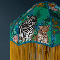 Emerald Green Patterned fabric for Colourful Interiors with African Animals by Designer, Becca Who