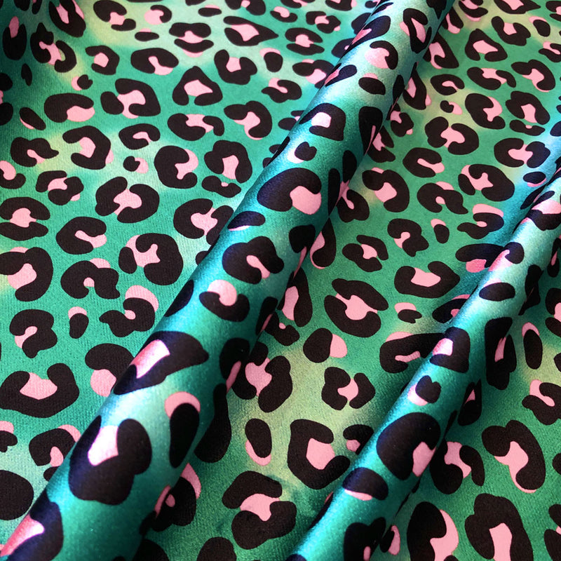 Green Leopard Animal Print Designer Velvet Fabric by the Metre