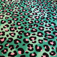 Pink & Green Animal print fabric with Leopard Print by Designer, Becca Who