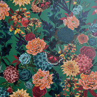 Bold Colourful Floral Luxury Wallpaper on Green by Designer, Becca Who 