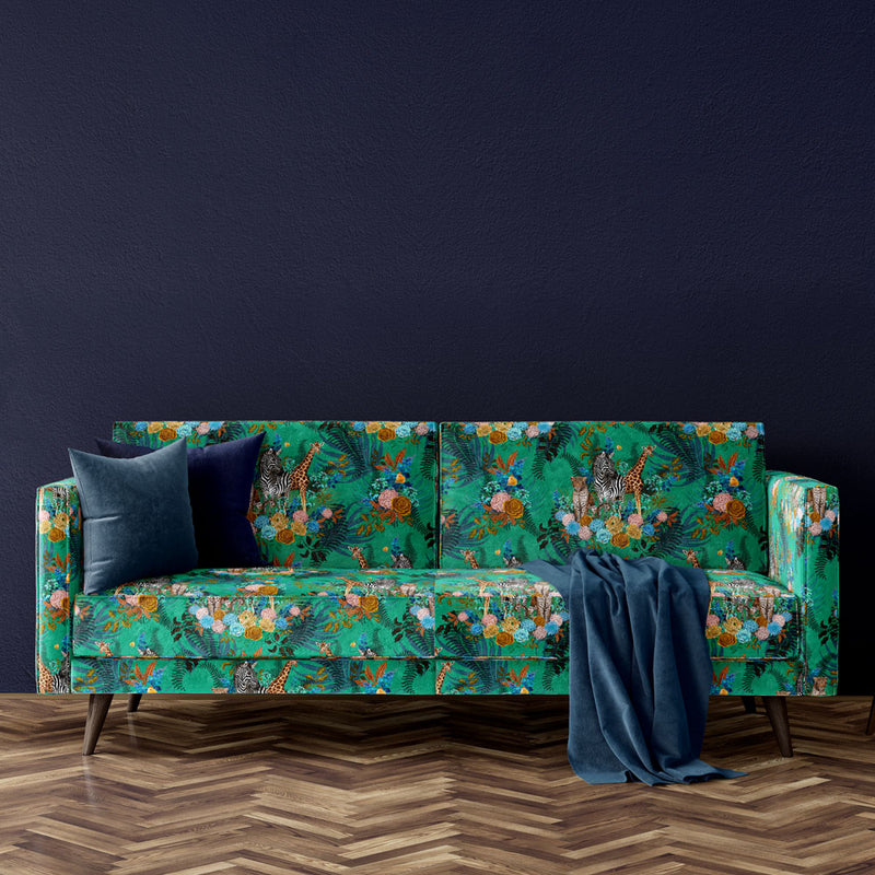 Emerald Green Patterned Upholstery Fabric for Colourful Furniture by Designer, Becca Who