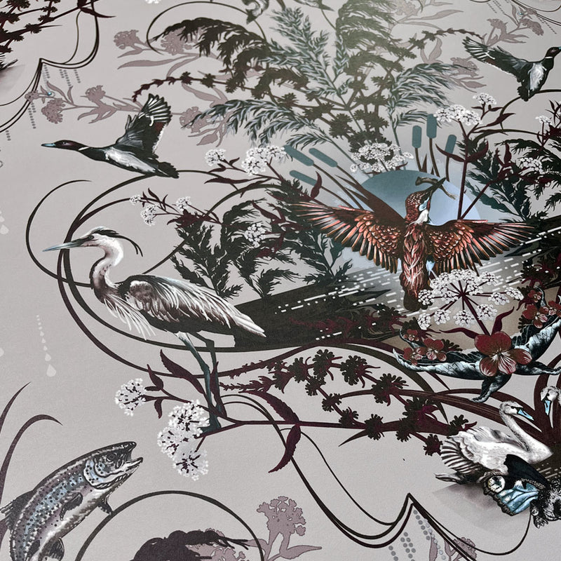 Grey Patterned Art Wallpaper for Country Interiors by Designer Becca Who