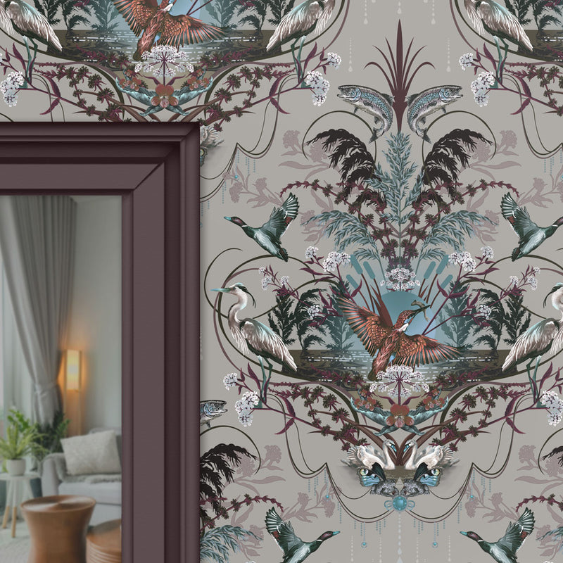 Silver Grey Patterned Luxury Wallpaper of English Countryside by Designer, Becca Who