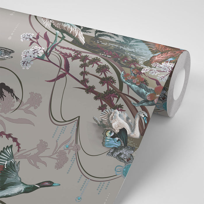 Grey Patterned Luxury Wallpaper of English Riverside by Becca Who