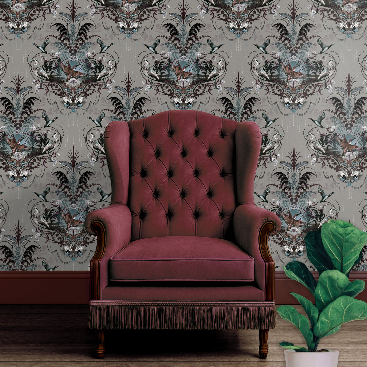 Grey Feature Wallpaper for Country Interiors by Designer Becca Who
