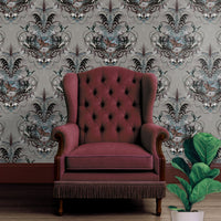 Grey Feature Wallpaper for Country Interiors by Designer Becca Who
