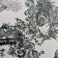 Grey Silver Statement Luxury Wallpaper with Indian Pattern by UK Designer Becca Who 