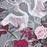 Dramatic Patterned Wallpaper with Swans by Designer, Becca Who