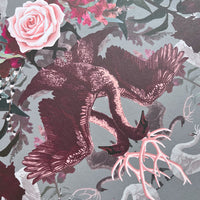 Patterned Wallpaper with Swans in Hot Pink by Designer, Becca Who