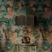 Luxury Designer Wallpaper with Indian Pattern in Emerald & Salmon by Becca Who