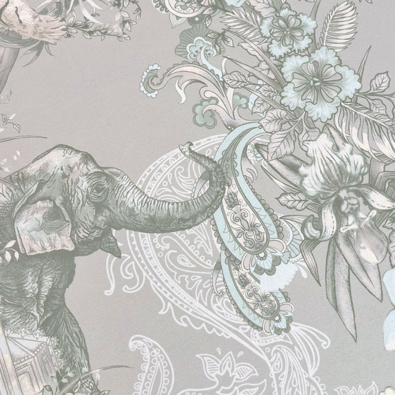 Decorative Indian Pattern Designer Wallpaper with Elephants by Becca Who