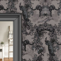 Grey Silver Feature Wallpaper with Indian Pattern by UK Designer Becca Who 