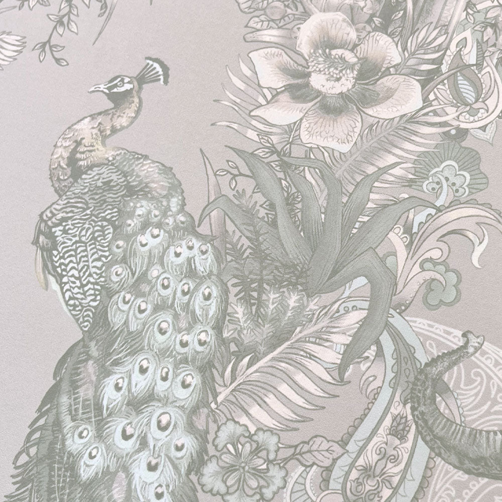 Indian Patterned Luxury Designer Wallpaper in Pale Ivory by Becca Who