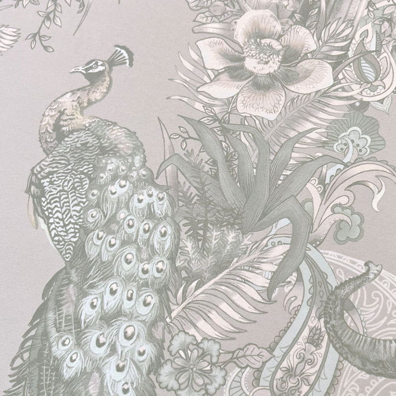 Indian Patterned Luxury Designer Wallpaper in Pale Ivory by Becca Who