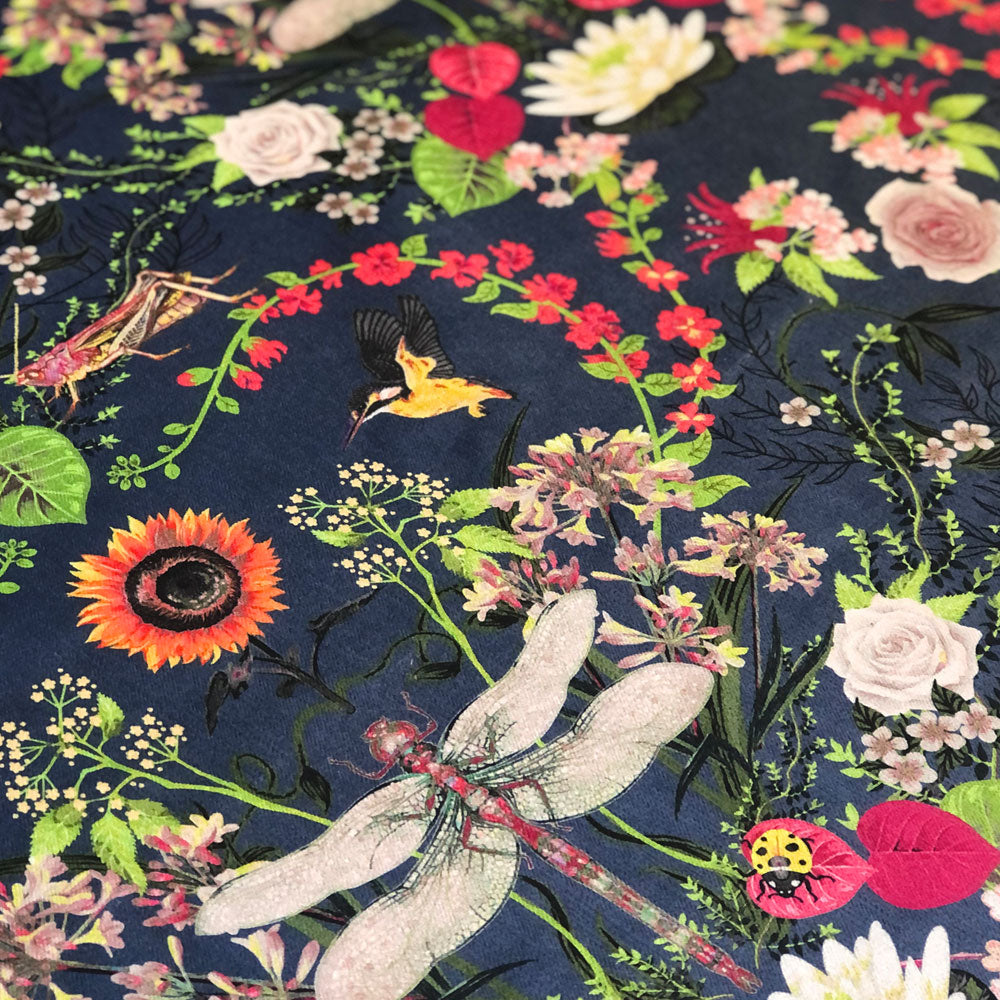 Indigo Blue Floral Patterned Fabric for Interiors by Designer, Becca Who
