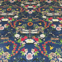 Indigo Blue Floral Patterned Fabric for Upholstery by Designer, Becca Who