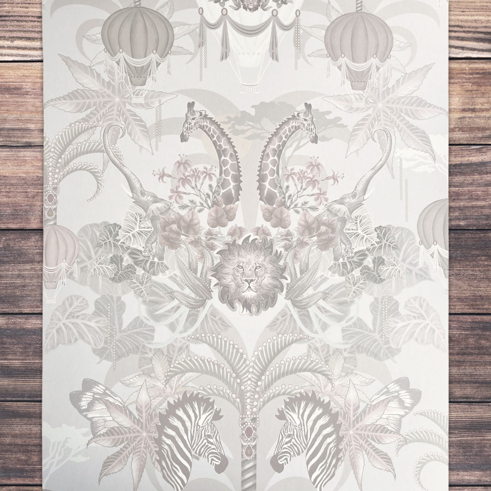 Patterned Luxury Wallpaper with African Animals in Ivory by Becca Who