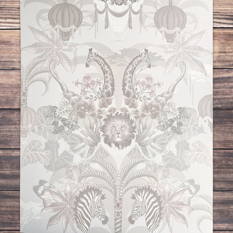Patterned Luxury Wallpaper with African Animals in Ivory by Becca Who
