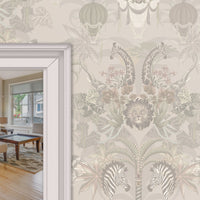 Light and Elegant Ivory Luxury Designer Wallpaper with African Animals by Becca Who