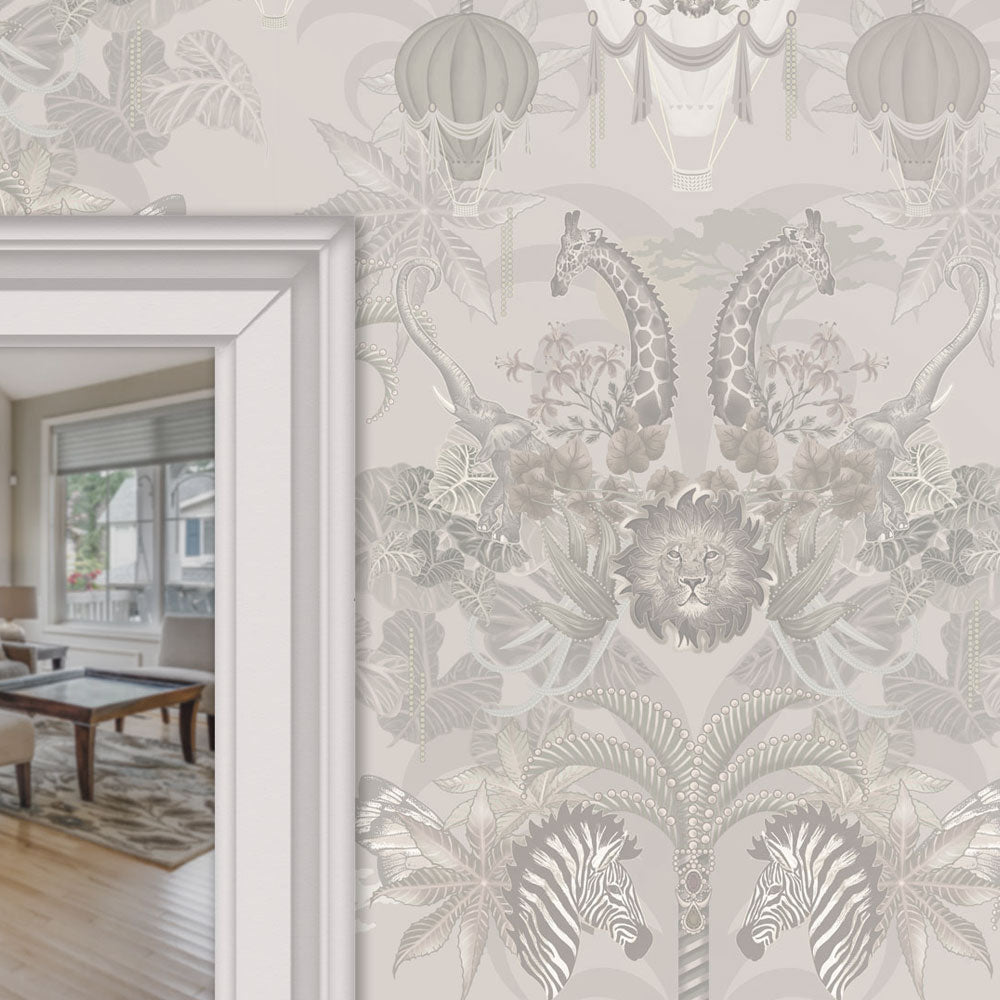 Light Decor Patterned Luxury Wallpaper with African Animals by Becca Who