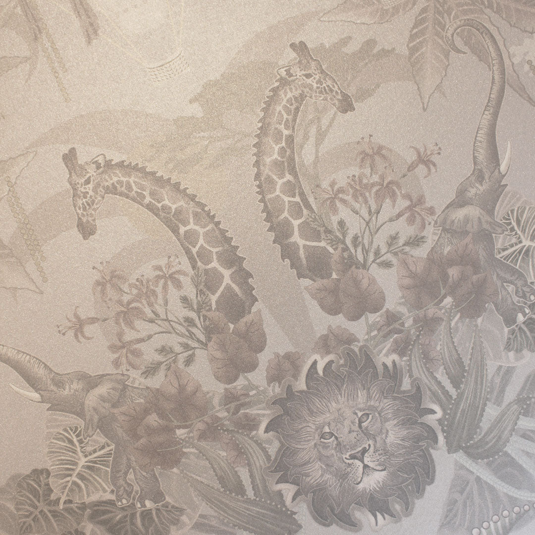 Artwork Details of Luxury Designer Wallpaper with African Animals in Elegant Ivory by Becca Who