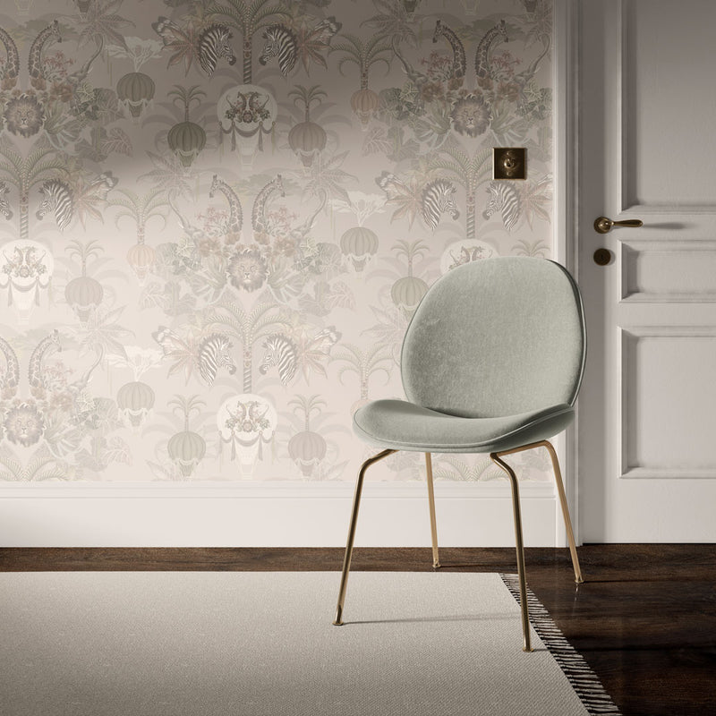 Luxury Designer Wallpaper with African Animals in Elegant Ivory by Becca Who