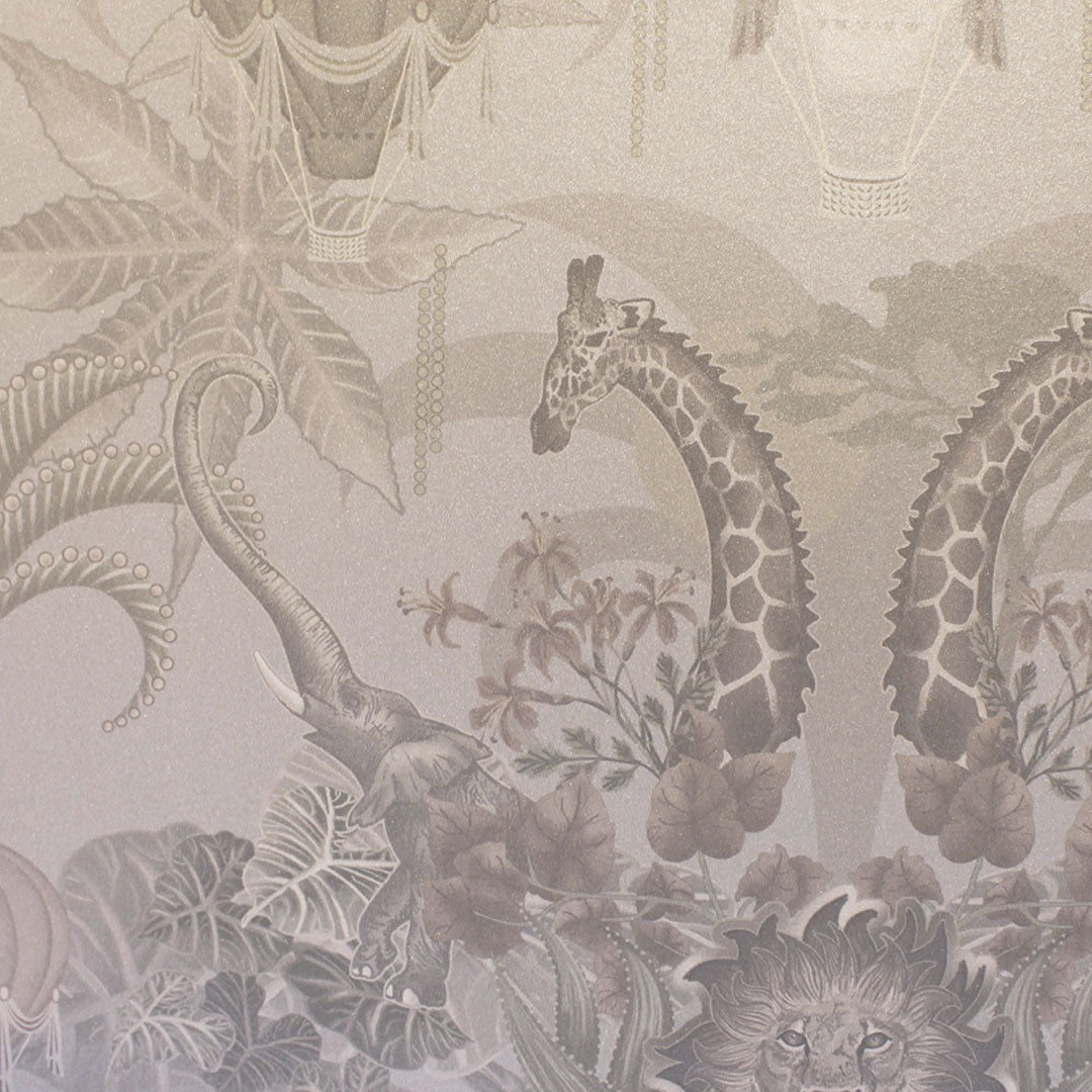 Artwork Details of Designer Wallpaper with African Animals in Elegant Ivory by Becca Who