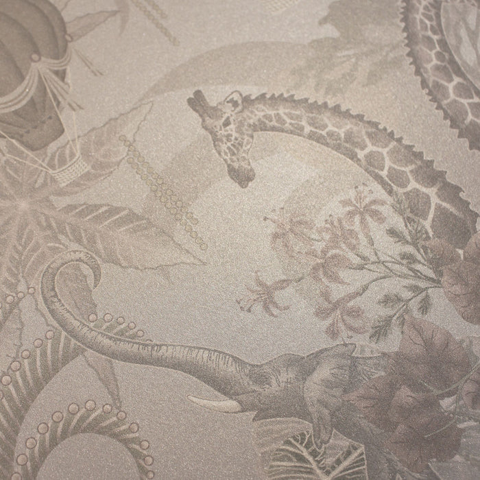 Elegant Ivory Luxury Designer Wallpaper with African Animals by Becca Who