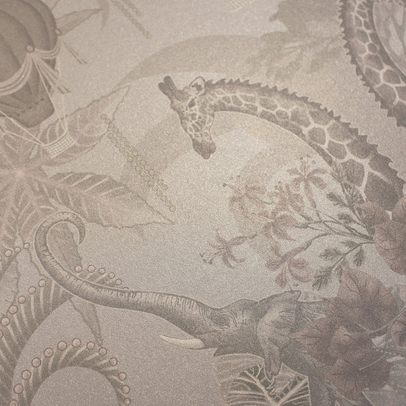 Elegant Ivory Luxury Designer Wallpaper with African Animals by Becca Who