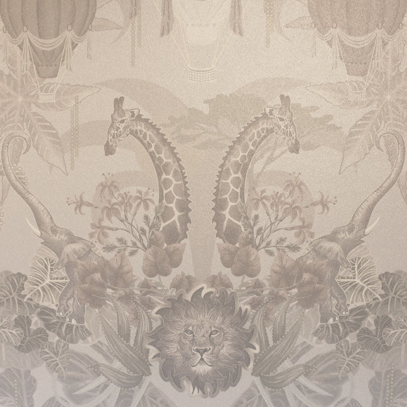 Luxury Designer Wallpaper with African Animals Balloon Safari  in Elegant Ivory by Becca Who