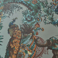 Wallpaper in Jade Green with Indian Pattern by Designer, Becca Who
