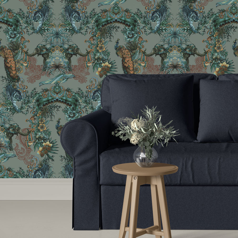Magic Of India in Jade | Luxury Patterned Wallpaper