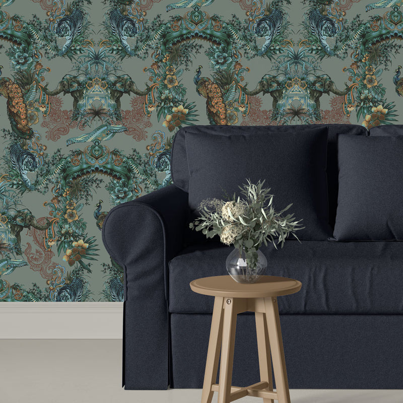 Magic Of India in Jade | Luxury Patterned Wallpaper