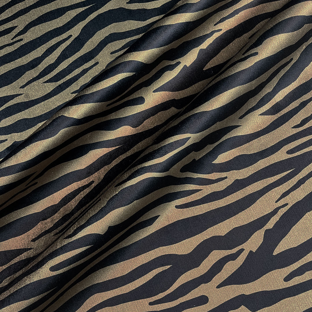 Khaki and Black Zebra Print Velvet Upholstery & Curtain Fabric by UK Designer, Becca Who