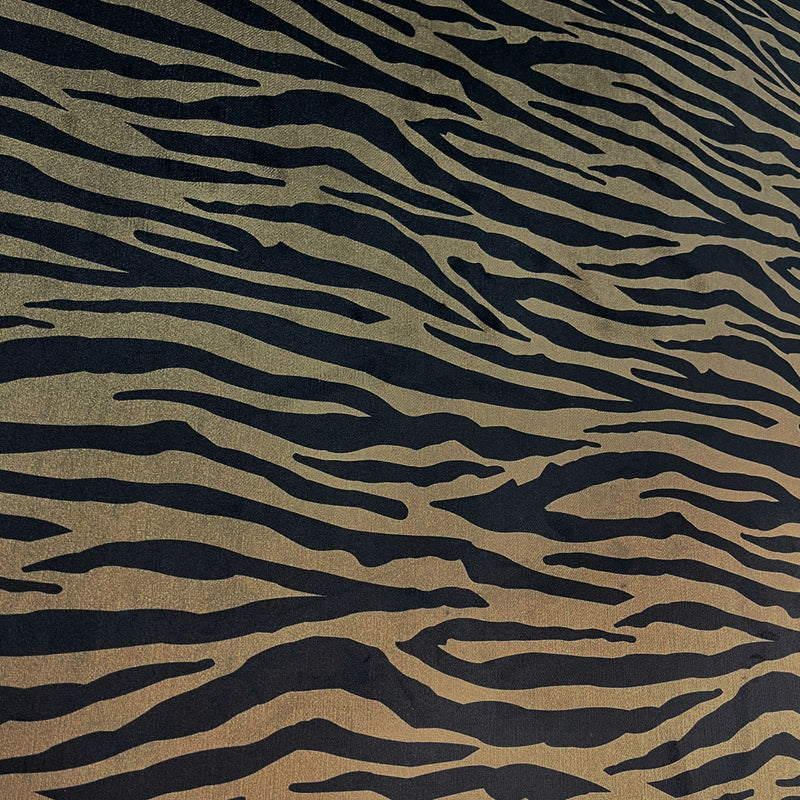 Khaki and Black Zebra Print Velvet Furnishing, Upholstery & Curtain Fabric by Designer, Becca Who