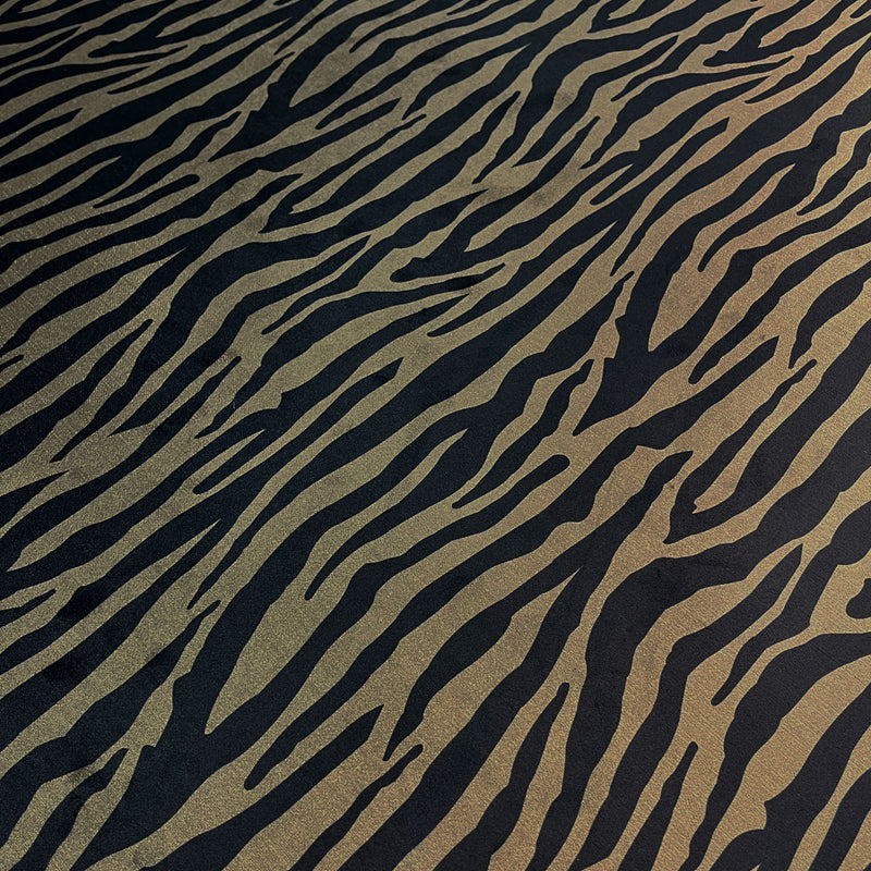 Animal Print velvet Fabric with Khaki and Black Zebra Print for Furnishing, Upholstery & Curtains by UK Designer, Becca Who