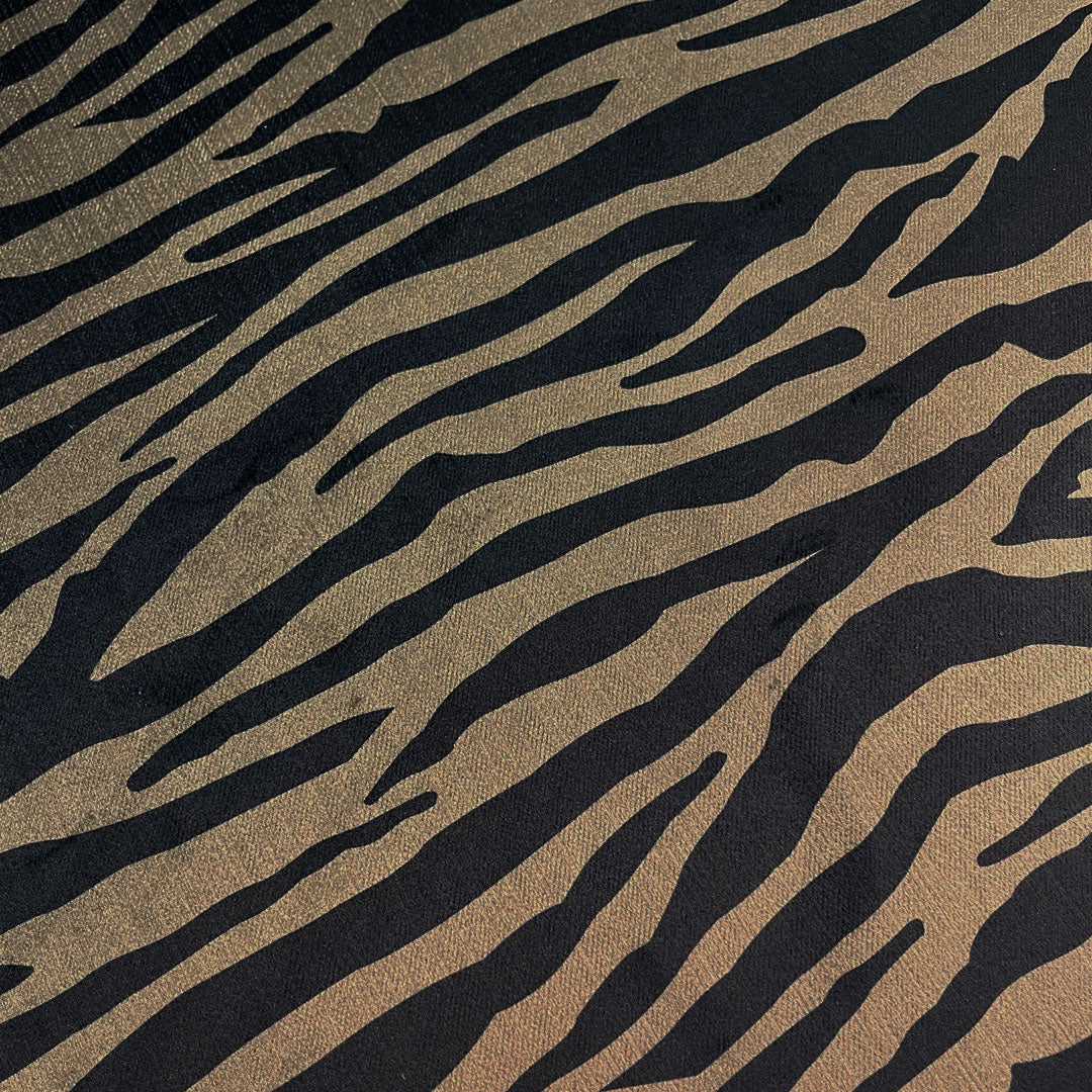 Khaki and Black Zebra Striped Velvet for Interiors by UK Designer, Becca Who