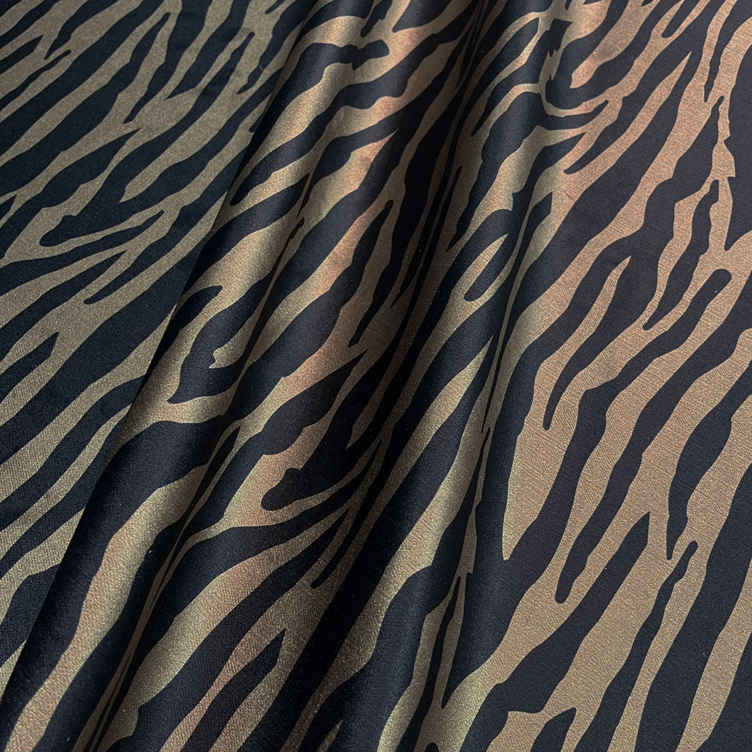 Khaki and Black Zebra Print Velvet Fabric for Animal Print Furnishing, Upholstery & Curtains by UK Designer, Becca Who