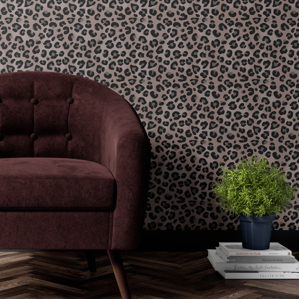 Elegant Leopard Print Wallpaper in Oyster by Designer, Becca Who