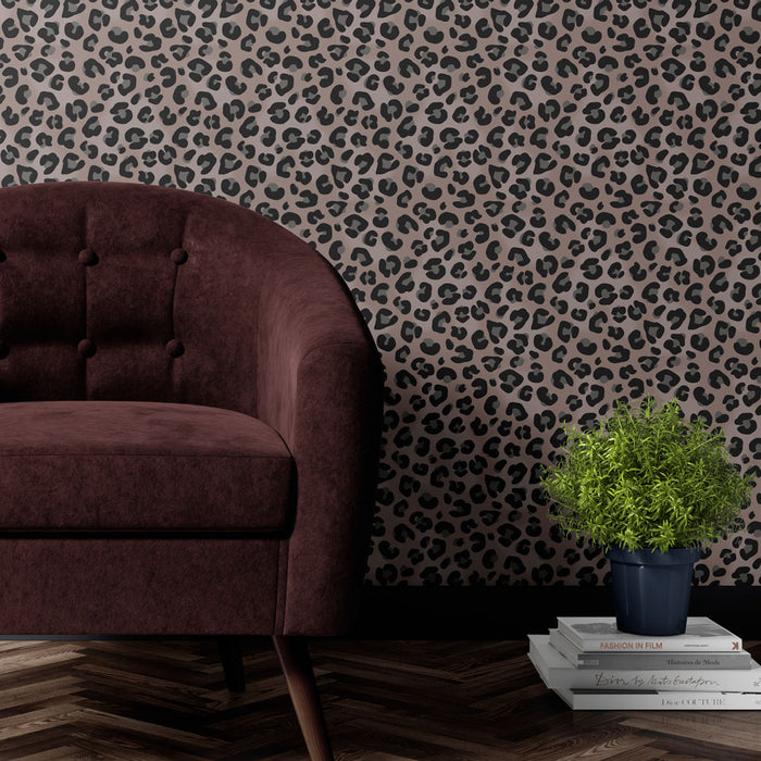 Elegant Leopard Print Wallpaper in Oyster by Designer, Becca Who