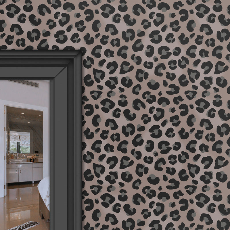 Luxury Leopard Print Wallpaper in Oyster by Designer, Becca Who