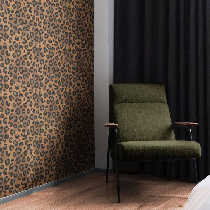 Gold Leopard Print Patterned Maximalist Wallpaper by Designer, Becca Who