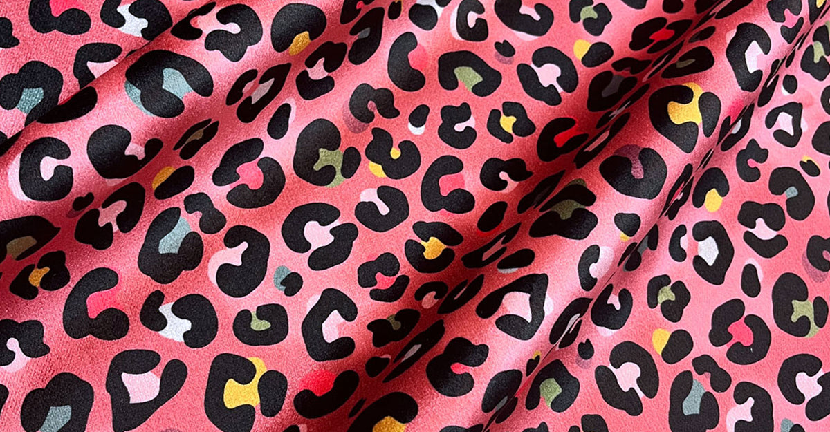 Leopard Print Velvet Fabric in Pink close up for Upholstery and Curtains