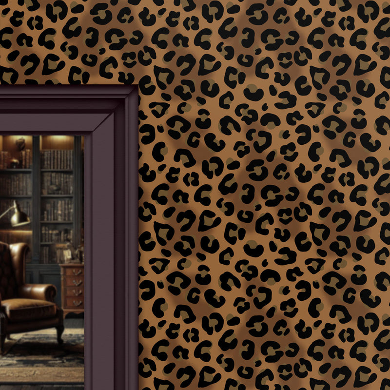 Gold Leopard Print Patterned Wallpaper by Designer, Becca Who