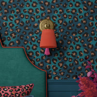 Colourful Home Decor Blue Leopard Print Wallpaper by Designer, Becca Who