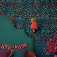 Bold Colourful Wallpaper Decor in Blue Leopard Print by Designer, Becca Who
