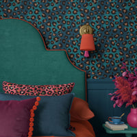 Bold Colourful Home Decor Blue Leopard Print Wallpaper by Designer, Becca Who