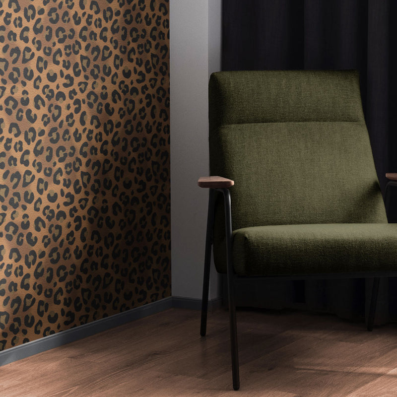 Gold Leopard Print Patterned Statement Wallpaper by Designer, Becca Who